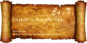 Csikár Kordélia névjegykártya